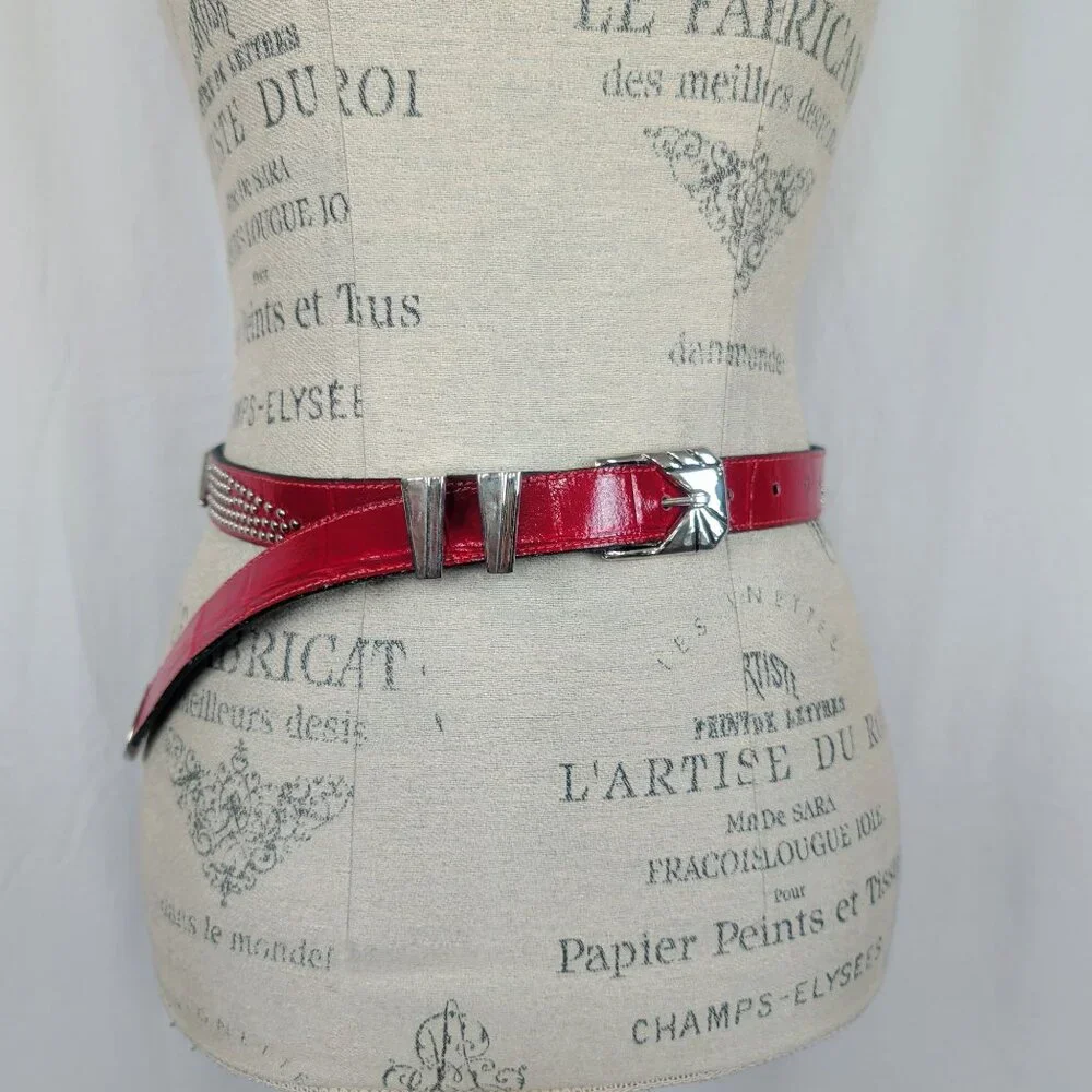 Vintage Apple Acc NY Red Leather Belt Small Studs